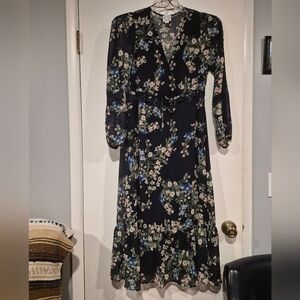 Blue Rain Black Floral Long Sleeve Dress